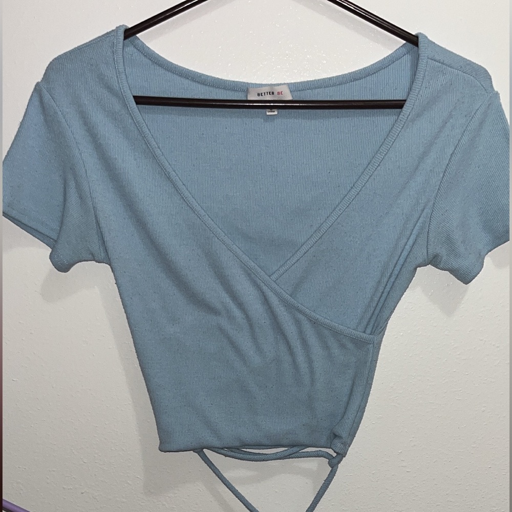 SUPER CUTE WRAP AROUND BABY BLUE TOP